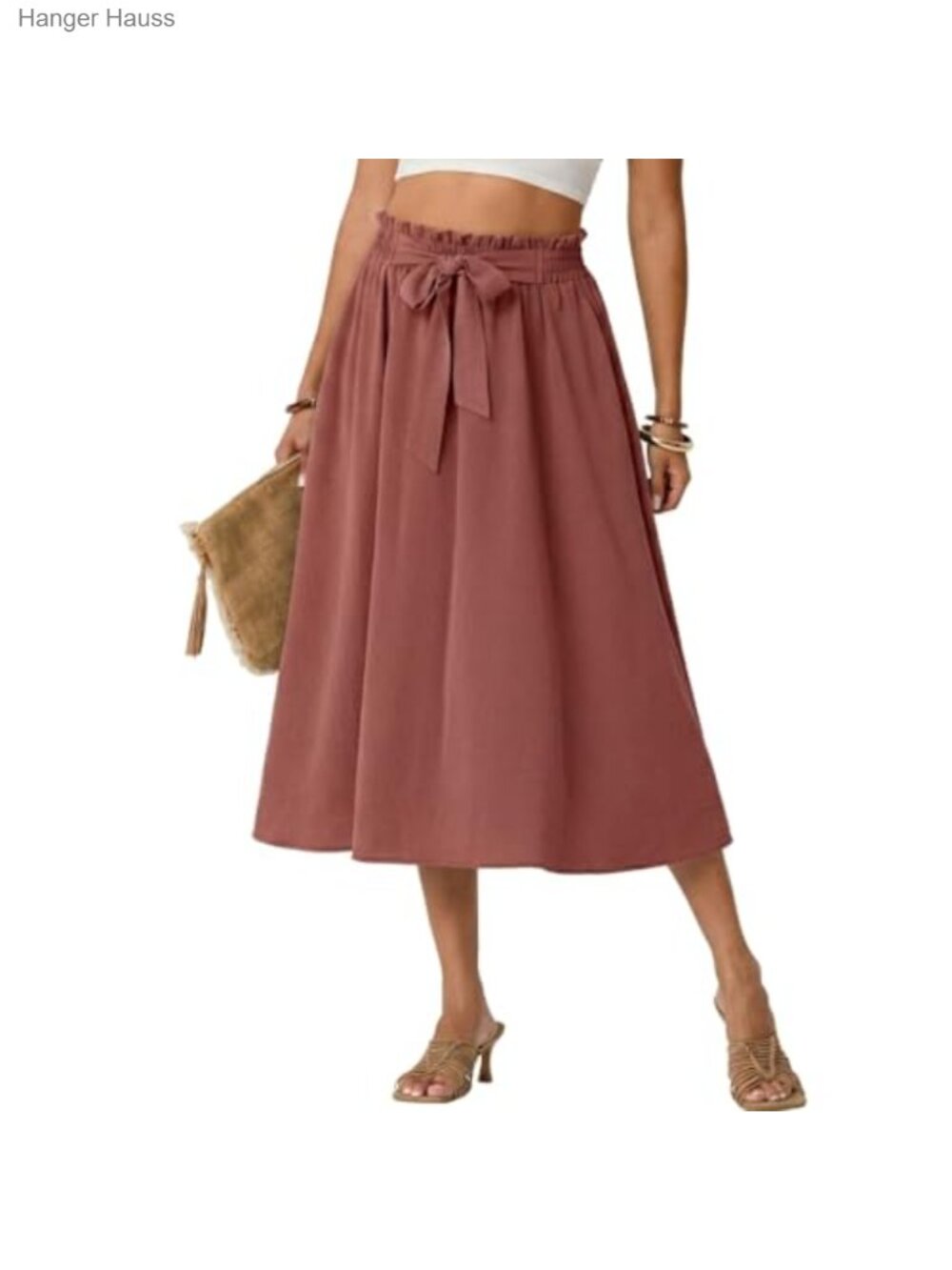 Women's High Waisted A-Line Midi Skirt with Pockets Flowy Summer Beach